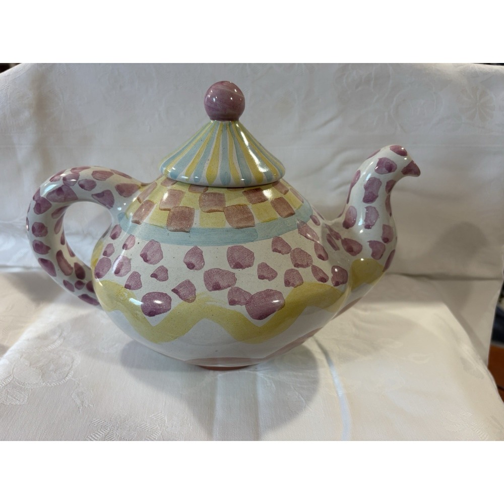 Multicolor Abstract Art Pottery Ceramic Teapot w/ Lid & Handle, Glossy